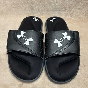 Under Armour Mens 13 Ignite VI Slide Sandal Black White Adjustable